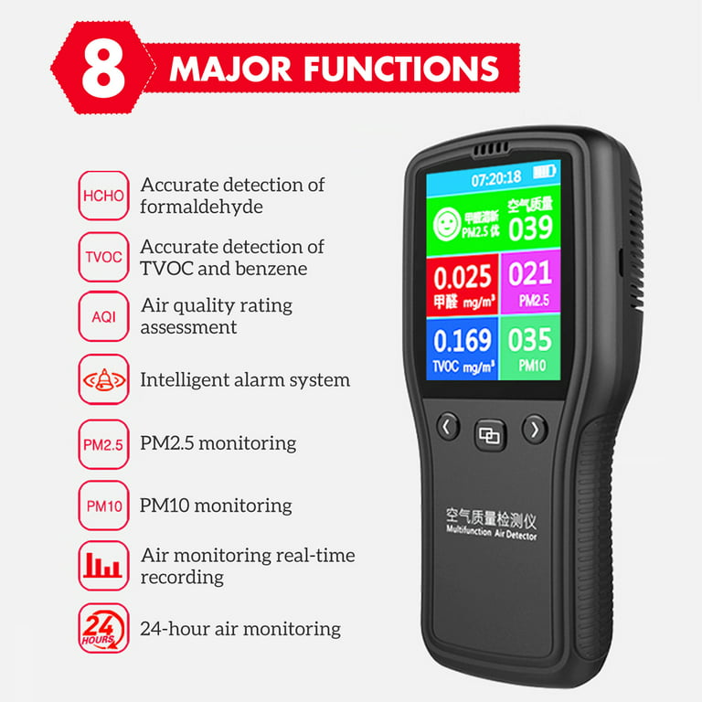 Romantic PresentFormaldehyde Monitor Air C6H6 Monitoring Formaldehyde Detector High Accuracy Temperature Monitor 3 Inch Screen for Conference Room Office 